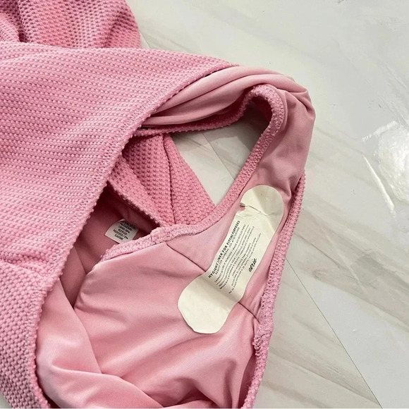 Aerie Waffle V-Neck One Piece Swimsuit Size XL Country Pink Adjustable Straps - Picture 10 of 14